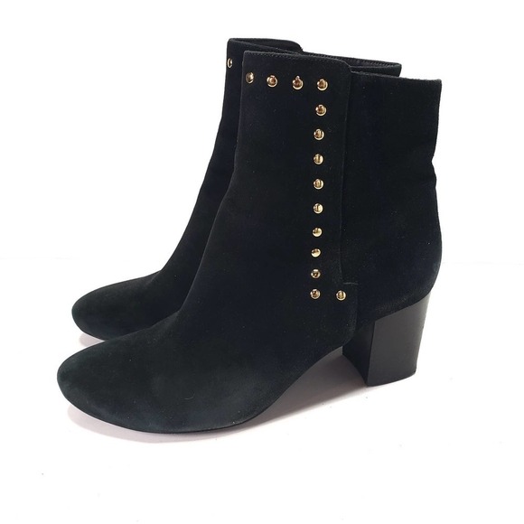 Neiman Marcus Studded Booties‎ 10 Black Suede Block Heel Boots - Picture 1 of 11